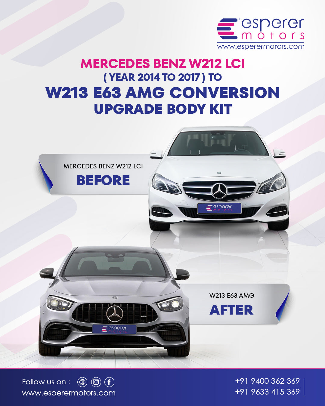 MERCEDES BENZ W212 LCI TO W213 E63 AMG CONVERSION UPGRADE BODY KIT