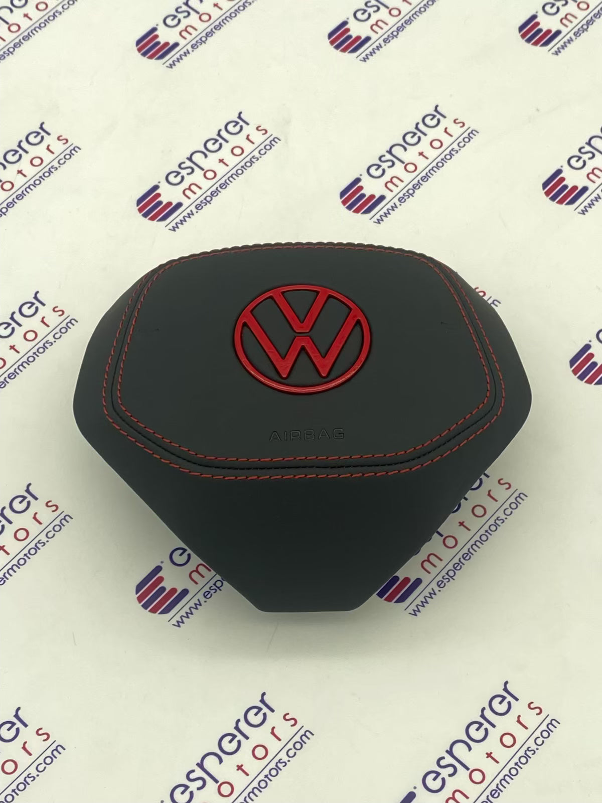 volkswagen mk7/mk8 steering wheel airbag cover in leather with Red stitching & Red vw logo