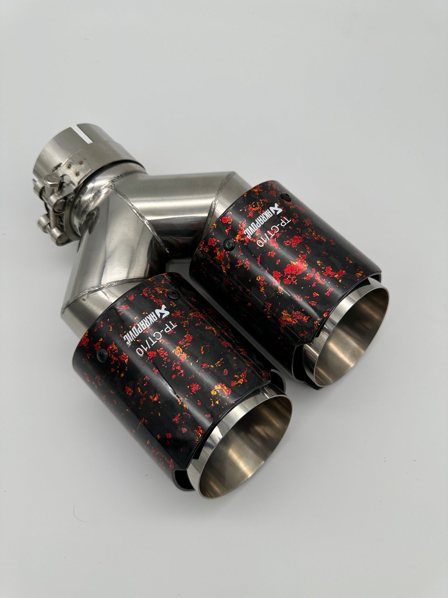 Akrapovic dual tip with red flakes