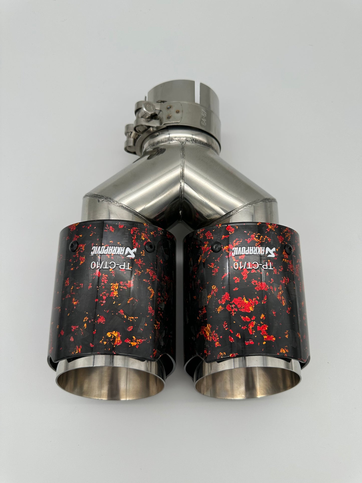 Akrapovic dual tip with red flakes