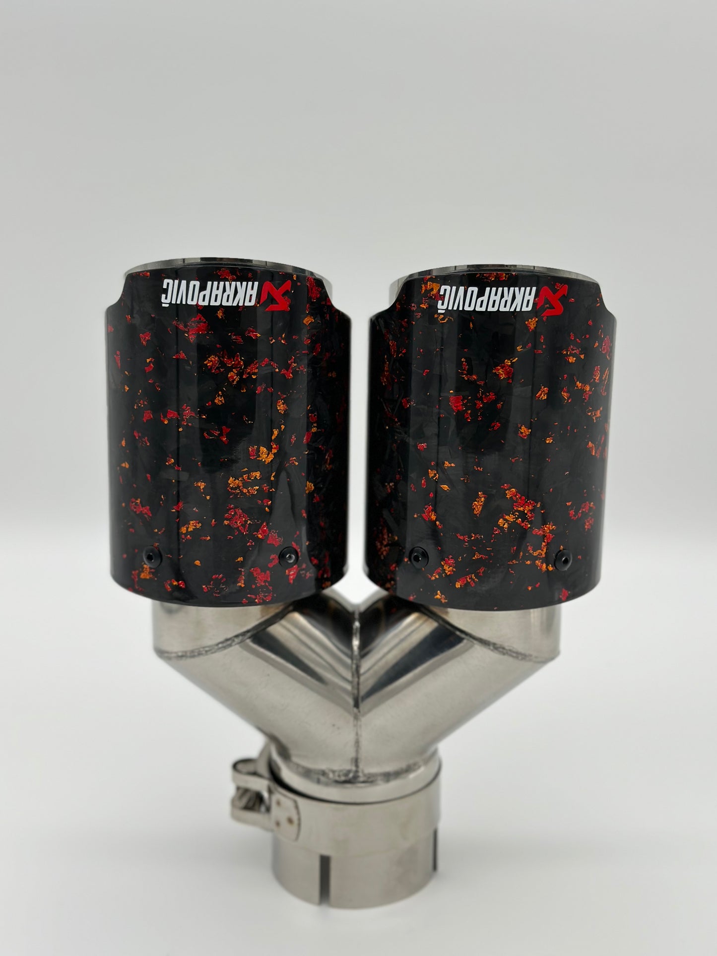 Akrapovic dual tip with red flakes